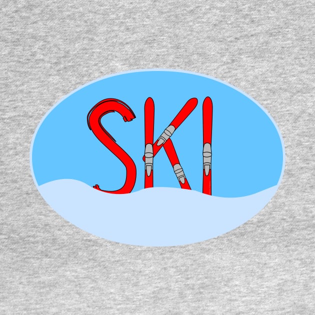 Ski Red Skis Snow In Oval by Barthol Graphics